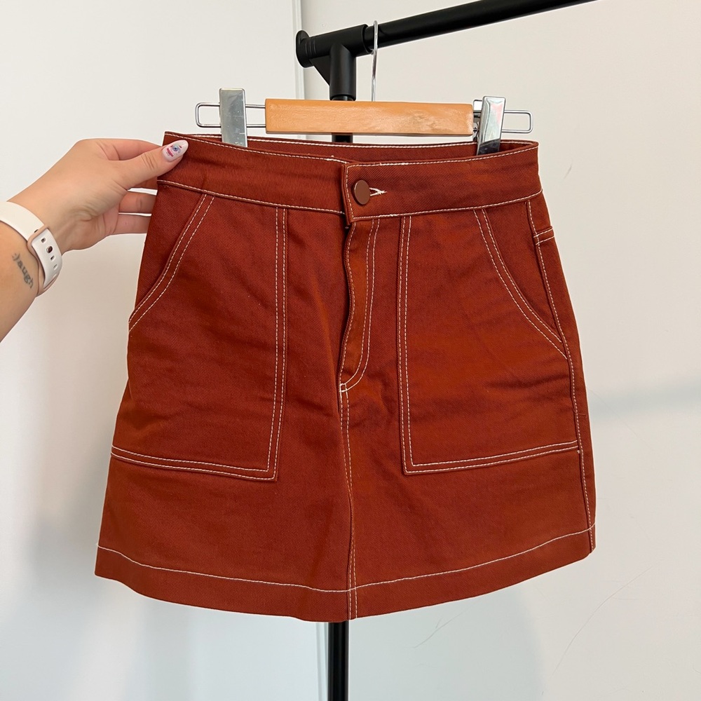 Zara TRF Collection Burnt Orange Mini Denim Skirt Size XS w/2 pockets